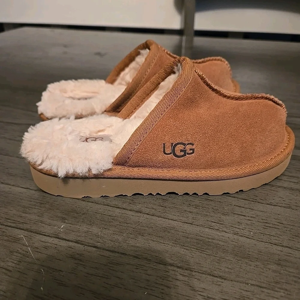 UGG Kids Tan Slippers with Cream Lining
